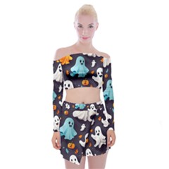 Ghost Pumpkin Scary Off Shoulder Top With Mini Skirt Set by Ndabl3x