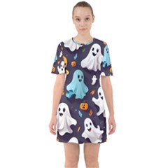 Ghost Pumpkin Scary Sixties Short Sleeve Mini Dress by Ndabl3x