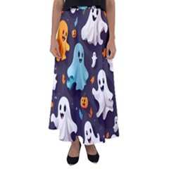 Ghost Pumpkin Scary Flared Maxi Skirt by Ndabl3x