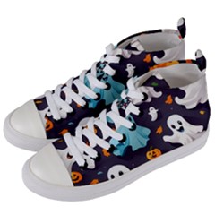 Ghost Pumpkin Scary Women s Mid-top Canvas Sneakers by Ndabl3x