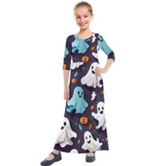 Ghost Pumpkin Scary Kids  Quarter Sleeve Maxi Dress by Ndabl3x