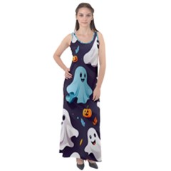 Ghost Pumpkin Scary Sleeveless Velour Maxi Dress by Ndabl3x