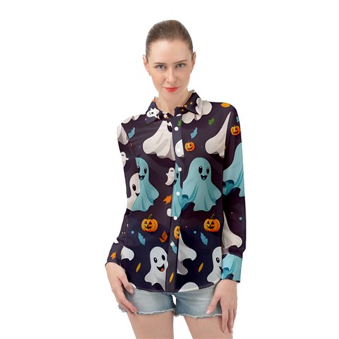 Ghost Pumpkin Scary Long Sleeve Chiffon Shirt by Ndabl3x