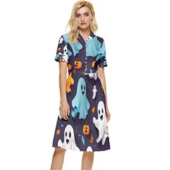 Ghost Pumpkin Scary Button Top Knee Length Dress by Ndabl3x