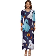 Ghost Pumpkin Scary Long Sleeve Longline Maxi Dress by Ndabl3x