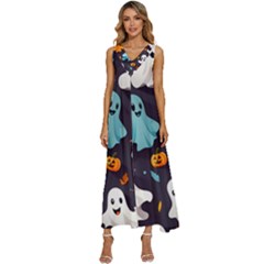 Ghost Pumpkin Scary V-neck Sleeveless Loose Fit Overalls by Ndabl3x