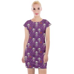 Skull Halloween Pattern Cap Sleeve Bodycon Dress by Ndabl3x