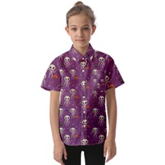 Skull Halloween Pattern Kids  Short Sleeve Shirt by Ndabl3x