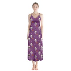 Skull Halloween Pattern Button Up Chiffon Maxi Dress by Ndabl3x