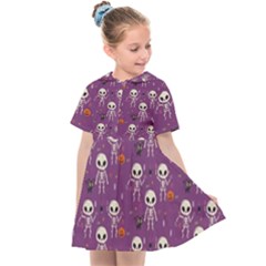 Skull Halloween Pattern Kids  Sailor Dress by Ndabl3x