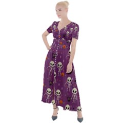 Skull Halloween Pattern Button Up Short Sleeve Maxi Dress by Ndabl3x