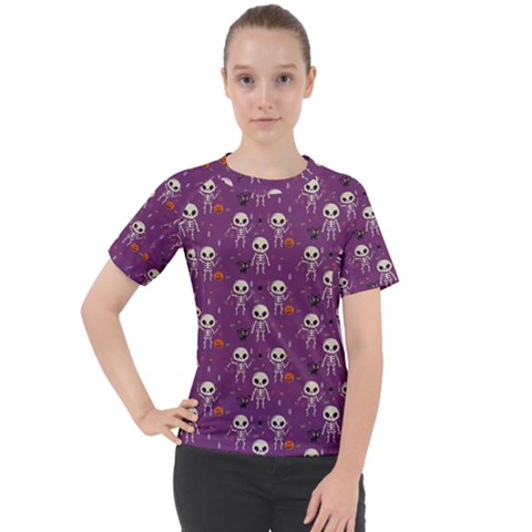 Skull Halloween Pattern Women s Sport Raglan T-shirt by Ndabl3x