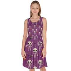 Skull Halloween Pattern Knee Length Skater Dress With Pockets by Ndabl3x