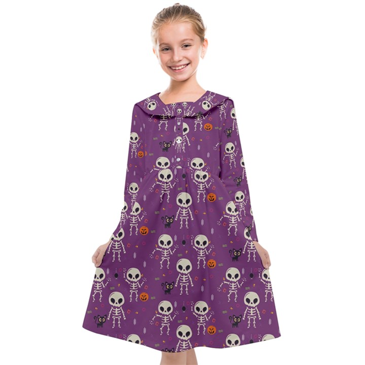 Skull Halloween Pattern Kids  Midi Sailor Dress