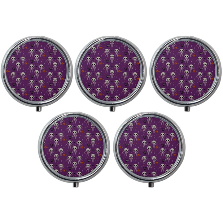 Skull Halloween Pattern Mini Round Pill Box (Pack of 5)