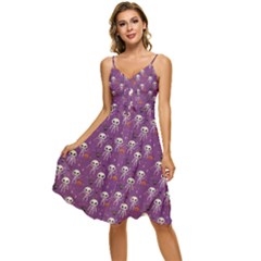 Skull Halloween Pattern Sleeveless Tie Front Chiffon Dress by Ndabl3x