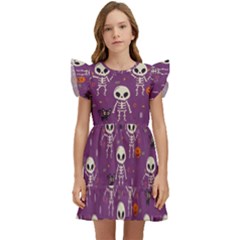 Skull Halloween Pattern Kids  Winged Sleeve Dress by Ndabl3x