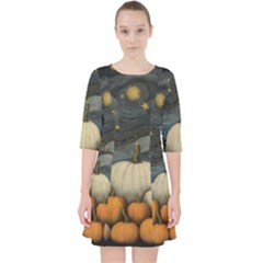 Pumpkin Halloween Quarter Sleeve Pocket Dress by Ndabl3x