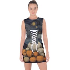 Pumpkin Halloween Lace Up Front Bodycon Dress by Ndabl3x