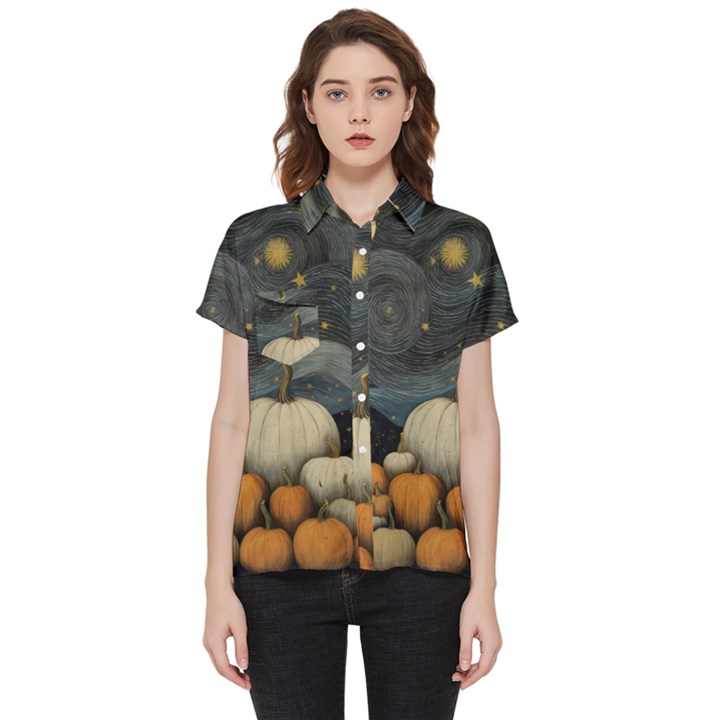 Pumpkin Halloween Short Sleeve Pocket Shirt