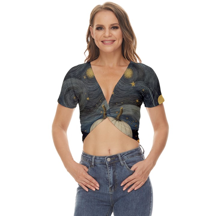 Pumpkin Halloween Twist Front Crop Top