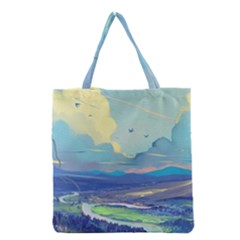 Digital Art Fantasy Landscape Grocery Tote Bag by uniart180623