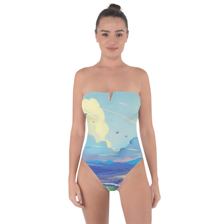 Digital Art Fantasy Landscape Tie Back One Piece Swimsuit