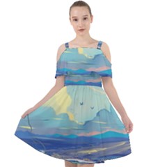 Digital Art Fantasy Landscape Cut Out Shoulders Chiffon Dress by uniart180623