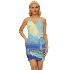 Digital Art Fantasy Landscape Wrap Tie Front Dress by uniart180623