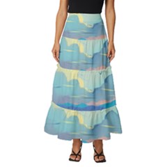 Digital Art Fantasy Landscape Tiered Ruffle Maxi Skirt by uniart180623