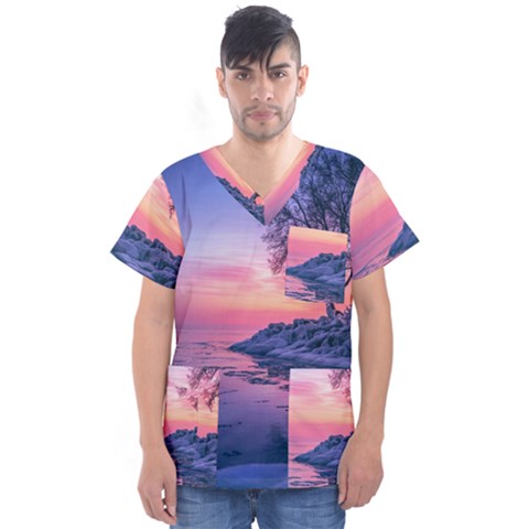 Tree Nature Plant Outdoors Ice Toronto Scenery Snow Men s V-neck Scrub Top by uniart180623