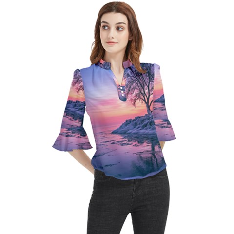 Tree Nature Plant Outdoors Ice Toronto Scenery Snow Loose Horn Sleeve Chiffon Blouse by uniart180623