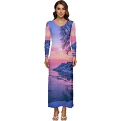 Tree Nature Plant Outdoors Ice Toronto Scenery Snow Long Sleeve Longline Maxi Dress by uniart180623