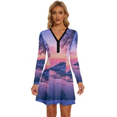 Tree Nature Plant Outdoors Ice Toronto Scenery Snow Long Sleeve Deep V Mini Dress  by uniart180623