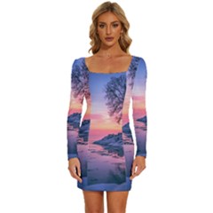 Tree Nature Plant Outdoors Ice Toronto Scenery Snow Long Sleeve Square Neck Bodycon Velvet Dress by uniart180623