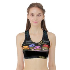 Teenage Mutant Ninja Turtles Leonardo Raphael Michelangelo Donatello Sports Bra With Border by Sarkoni