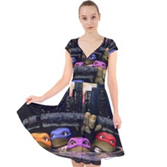 Teenage Mutant Ninja Turtles Leonardo Raphael Michelangelo Donatello Cap Sleeve Front Wrap Midi Dress by Sarkoni