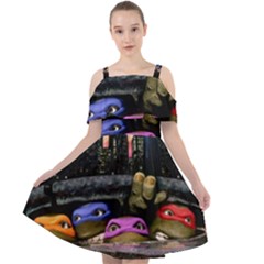 Teenage Mutant Ninja Turtles Leonardo Raphael Michelangelo Donatello Cut Out Shoulders Chiffon Dress by Sarkoni