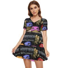 Teenage Mutant Ninja Turtles Leonardo Raphael Michelangelo Donatello Tiered Short Sleeve Babydoll Dress by Sarkoni