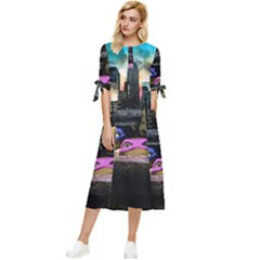 Teenage Mutant Ninja Turtles Leonardo Raphael Michelangelo Donatello Bow Sleeve Chiffon Midi Dress by Sarkoni