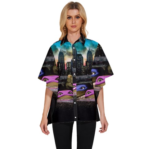 Teenage Mutant Ninja Turtles Leonardo Raphael Michelangelo Donatello Women s Batwing Button Up Shirt by Sarkoni