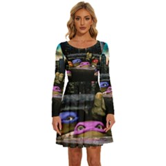 Teenage Mutant Ninja Turtles Leonardo Raphael Michelangelo Donatello Long Sleeve Wide Neck Velvet Dress by Sarkoni