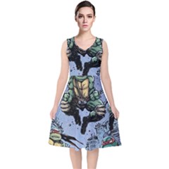 Teenage Mutant Ninja Turtles Comics V-neck Midi Sleeveless Dress  by Sarkoni