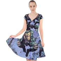 Teenage Mutant Ninja Turtles Comics Cap Sleeve Front Wrap Midi Dress by Sarkoni