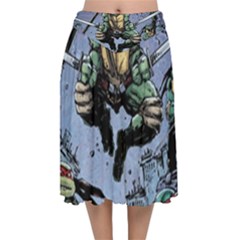 Teenage Mutant Ninja Turtles Comics Velvet Flared Midi Skirt by Sarkoni