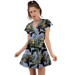 Teenage Mutant Ninja Turtles Comics Flutter Sleeve Wrap Dress by Sarkoni