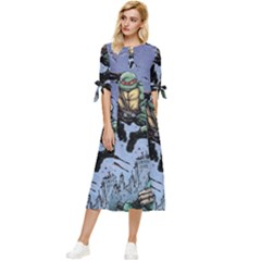 Teenage Mutant Ninja Turtles Comics Bow Sleeve Chiffon Midi Dress by Sarkoni