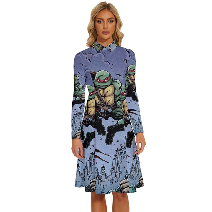 Teenage Mutant Ninja Turtles Comics Long Sleeve Shirt Collar A-Line Dress