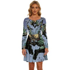 Teenage Mutant Ninja Turtles Comics Long Sleeve Wide Neck Velvet Dress by Sarkoni