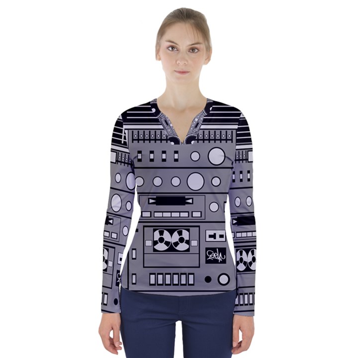 Boombox V-Neck Long Sleeve Top